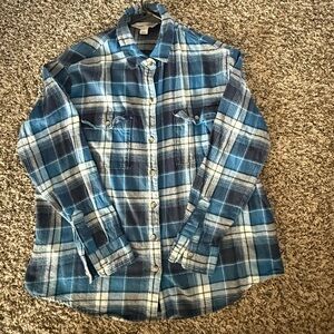 Old Navy Navy Royal Blue and White plaid boyfriend flannel